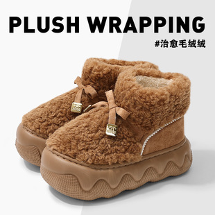 2025新款冬季蝴蝶结厚底棉拖鞋女冬季外穿增高加绒保暖防滑棉拖鞋