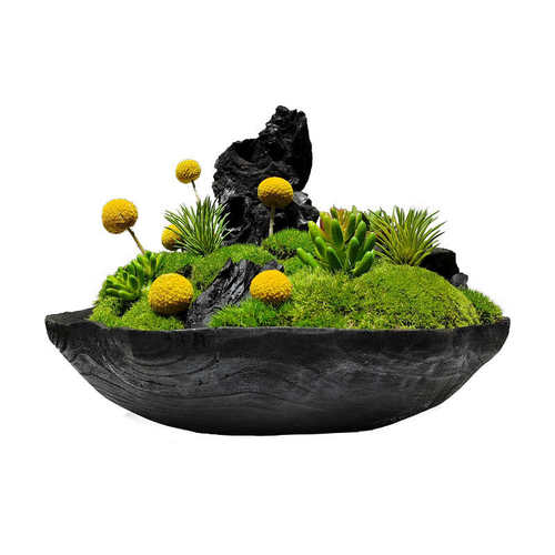 新中式仿真青苔绿植售楼处酒店客厅花艺玄关餐桌博古架装饰品摆件