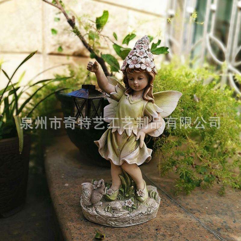 跨境新款户外太阳能灯花仙子树脂工艺品摆件庭院别墅创意园艺装饰