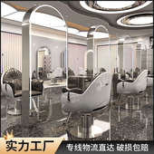 网红理发店镜子美发店落地单双面简约时尚 镜台发廊专用带灯壁挂镜