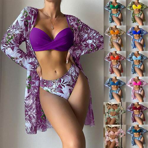 Swimsuit women's front twist swimsuit mesh three bikini