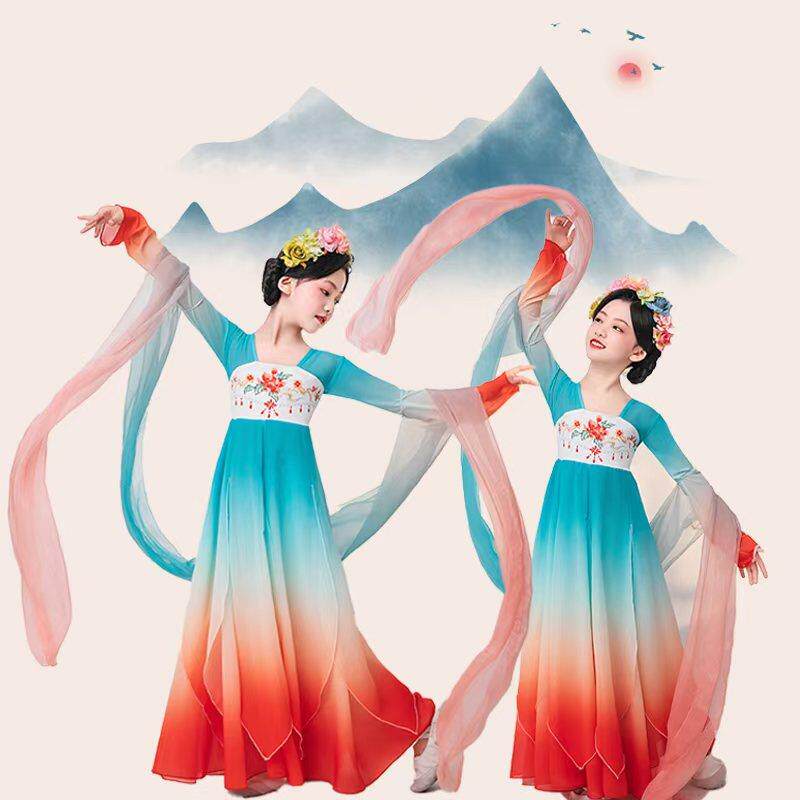 儿童古典舞蹈服练功服飘逸锦鲤连年中国风新款大裙摆扇子舞演出服