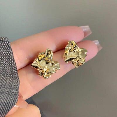 Trendy Gold Color Needle Earrings Simply Cute Metallic Geome