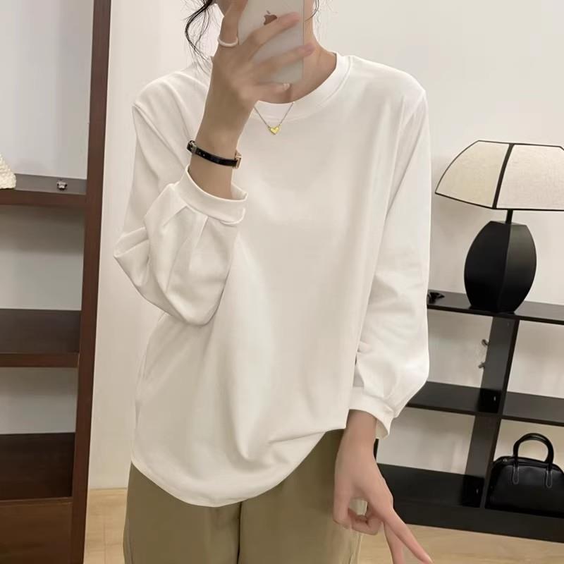 新品圆领白色打底衫女秋季装2026新款大码胖mm宽松休闲内搭九分袖