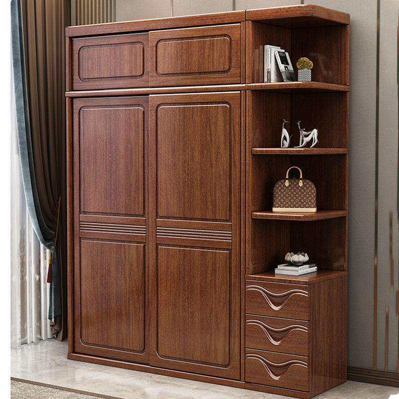 胡桃木衣柜家用卧室简约现代小户型储物柜子全实木推拉门衣柜衣橱