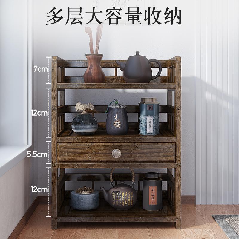 一件起批茶水架子储物架带抽屉客厅办公室泡茶边几楠竹多层茶几