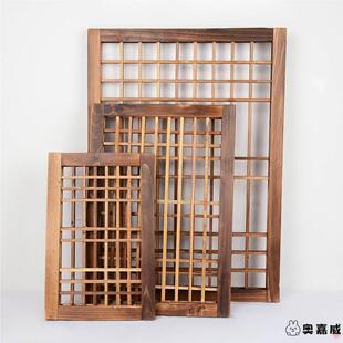 实木网格挂件墙面装 田园风木栅栏幼儿园 饰复古门窗花架中式