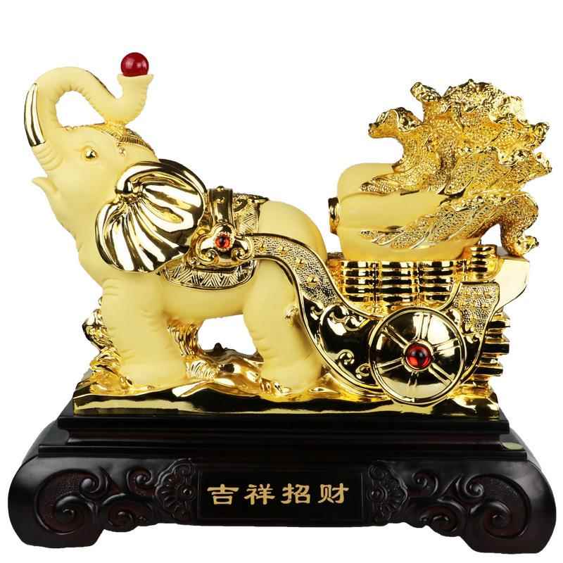 雅信工艺品树脂吉祥大象白菜摆件沙金色办公室电视柜装饰工厂