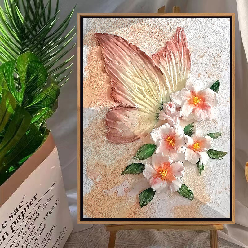 蝴蝶鸢尾花立体手绘diy肌理画石英砂画装饰画挂画手作礼物送朋友图片