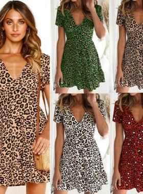 women for dress print leopard sleeve short waist high