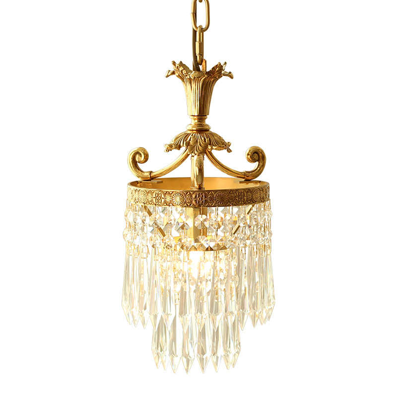 法式复古全铜水晶小吊灯卧室床头过道玄关衣帽间走廊餐厅