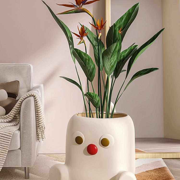 大号奶油风托盘摆件！仿真创意电视柜d家用旁边花盆落地方型陶瓷