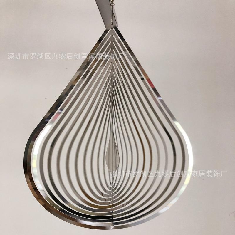 3D金属不锈钢镜面立体风转风铃创意北欧风旋转风铃水滴挂吊饰