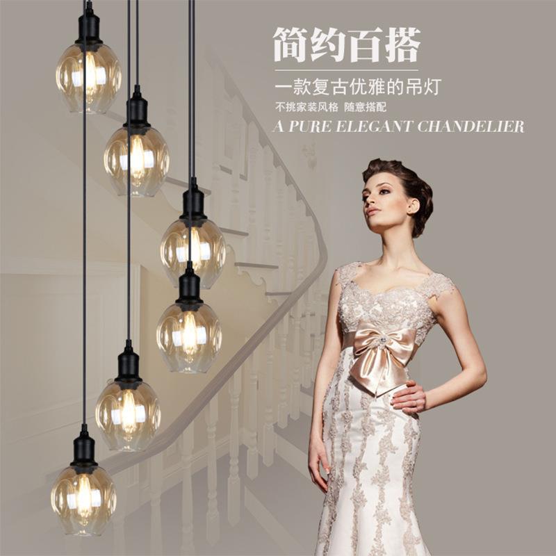 北欧楼梯吊灯创意个性LOFT分子魔豆吊灯简约美式别墅复式楼长吊灯