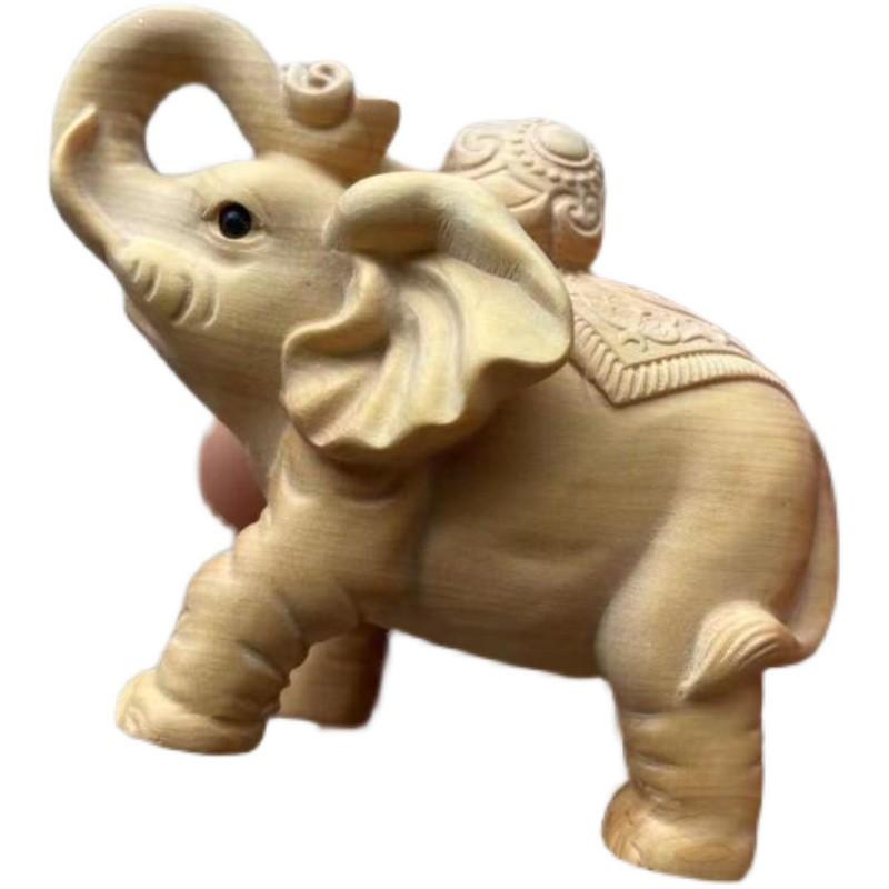批发小叶黄杨木雕吉祥如意摆件雕刻工艺品实木小象家居装饰手