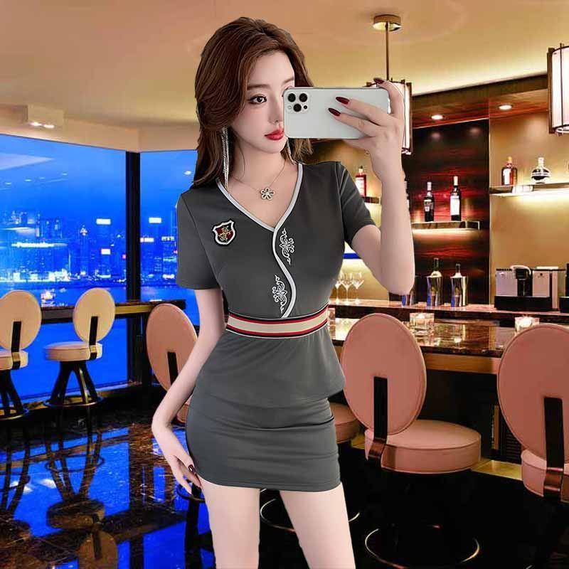工作服短袖套装深灰色桑拿技师服2025足疗服装女洗浴按摩足浴遮肚