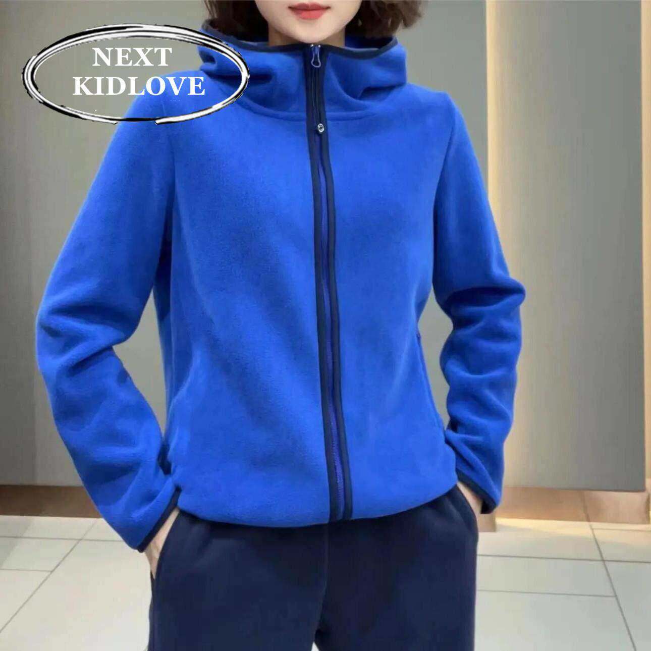 香港欧货连帽克莱因蓝卫衣外套女保暖双面摇粒绒休闲拉炼上衣秋冬