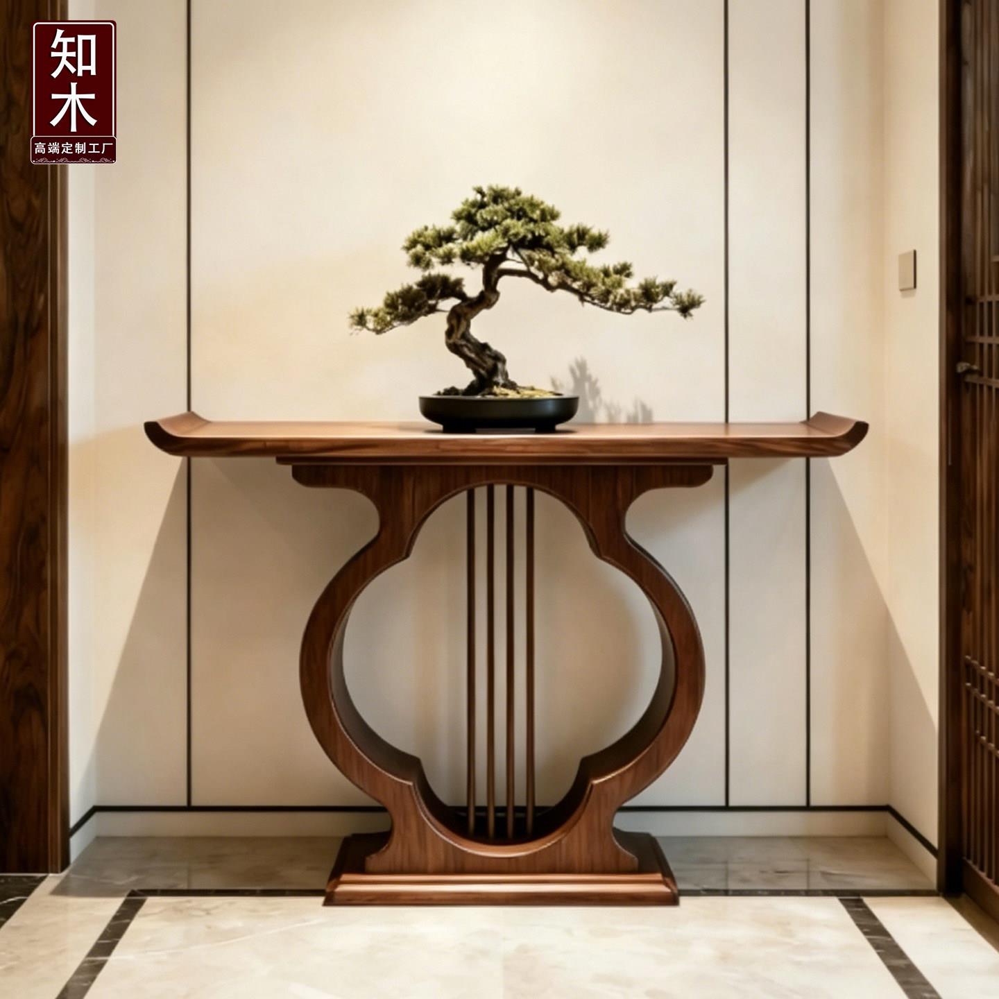 宋式美学海棠镂空北美黑胡桃玄关桌条案入户高端实木禅意端景台图片