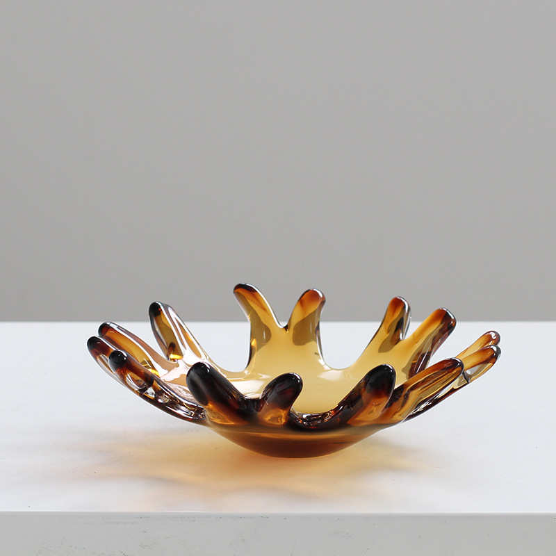 轻奢创意手工琉璃果盘花瓶玄关摆件现代简约客厅餐桌样板间装饰品