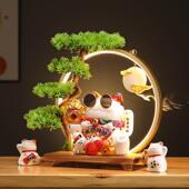 招财猫金色礼灯圈摆送件仿真柏发财猫开业自动摇崖手前金色灯圈台