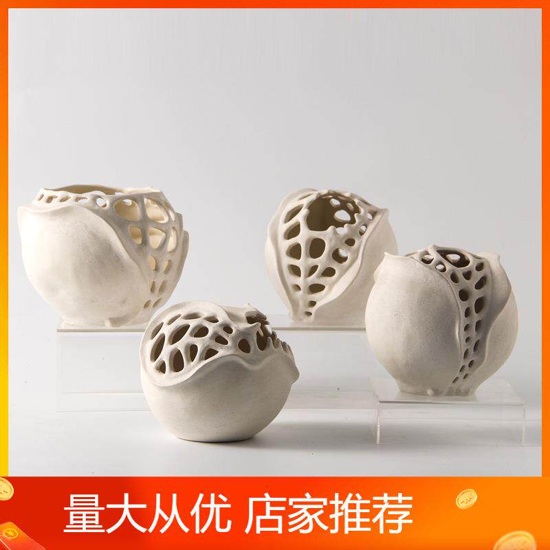 简约陶瓷镂空花瓶现代客厅样板房软装摆件银色花器餐桌玄关装饰品
