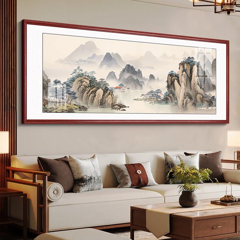 风景山水画新中式客厅装饰画沙发背景墙壁画一整幅水墨办公室挂画
