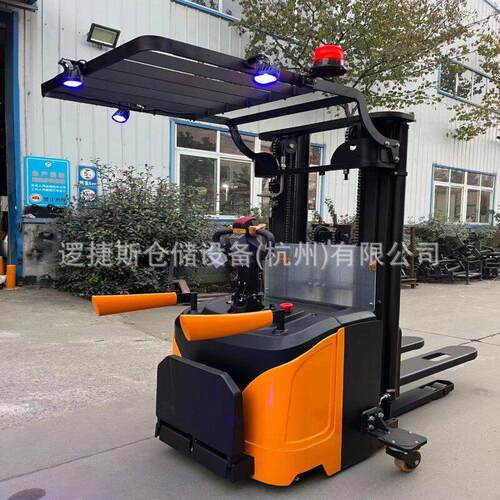 全电动堆车站驾式订制护顶架堆垛车带示廓灯托盘搬运叉车