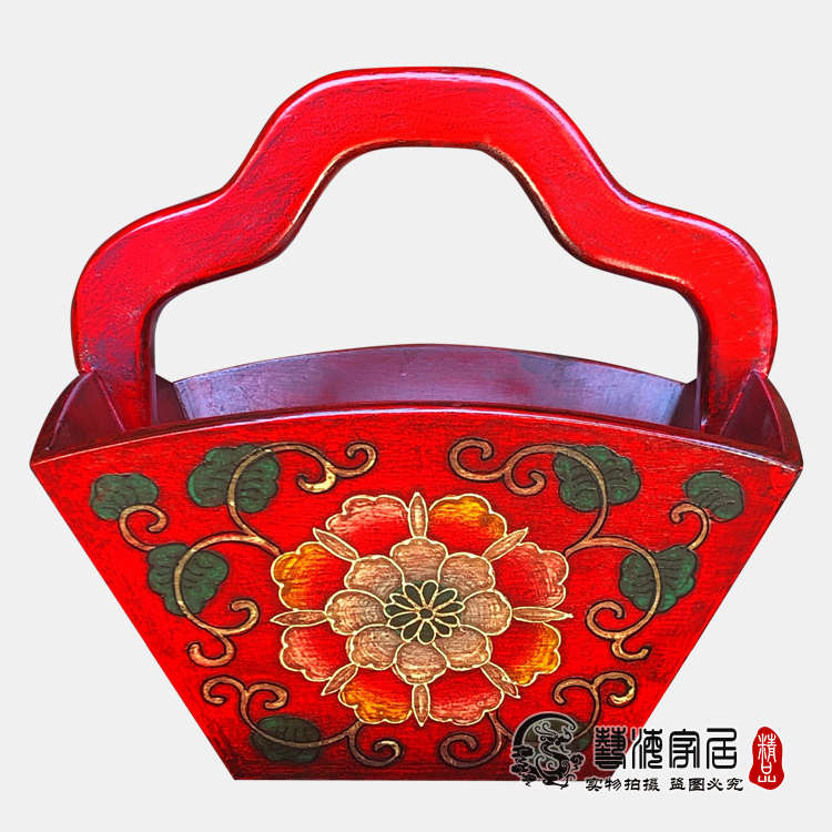 艺海新中式招财摆件实木彩绘钥匙盒首饰米斗杂物桶玄关入户收纳