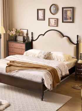 法式复古颜8弧形软实木床1米/22269#软包米双人主卧婚床轻奢高值