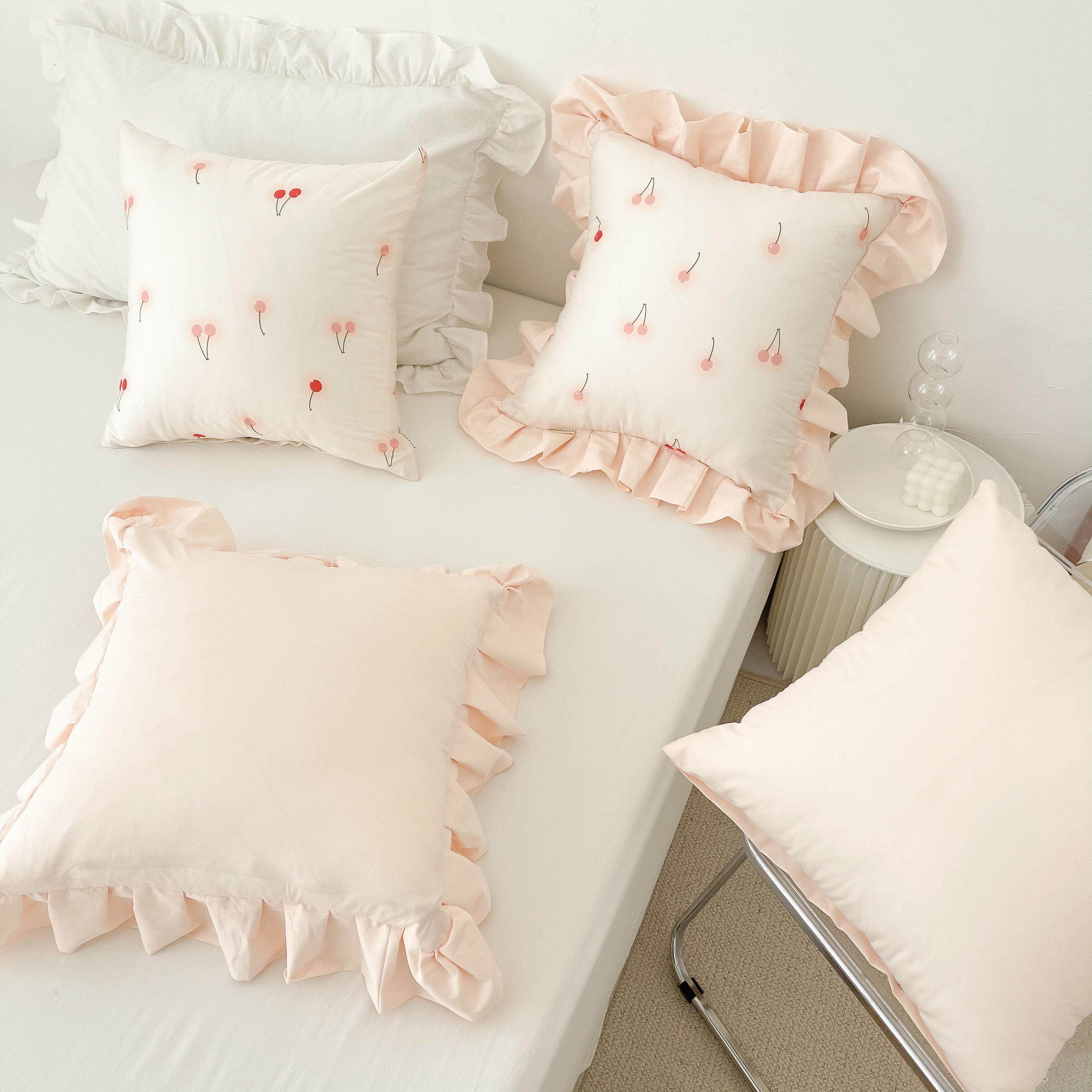 樱桃小方 原创款少女の卧室抱枕花边甜美可爱樱桃 沙发靠枕方枕套