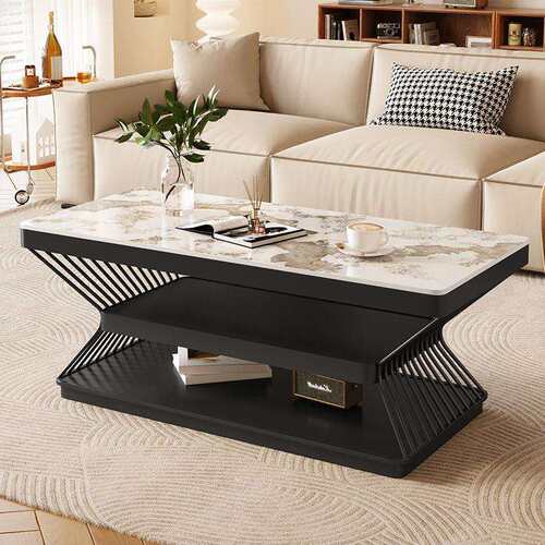 极简岩板茶几家用客厅网红长方形茶桌意式铁艺茶几小户型现代简约