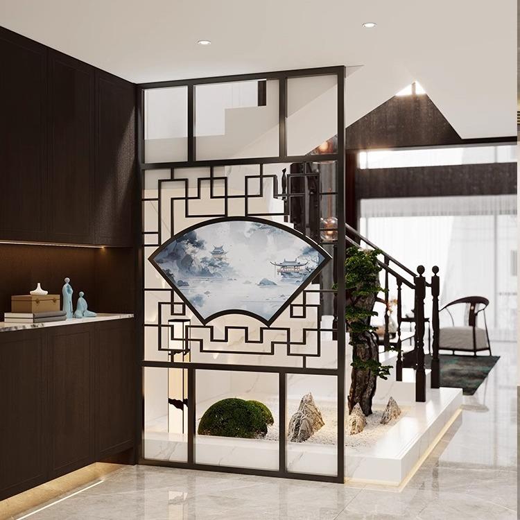 屏风隔断客厅现代简约书房餐厅新中式入户玄关镂空格栅遮挡