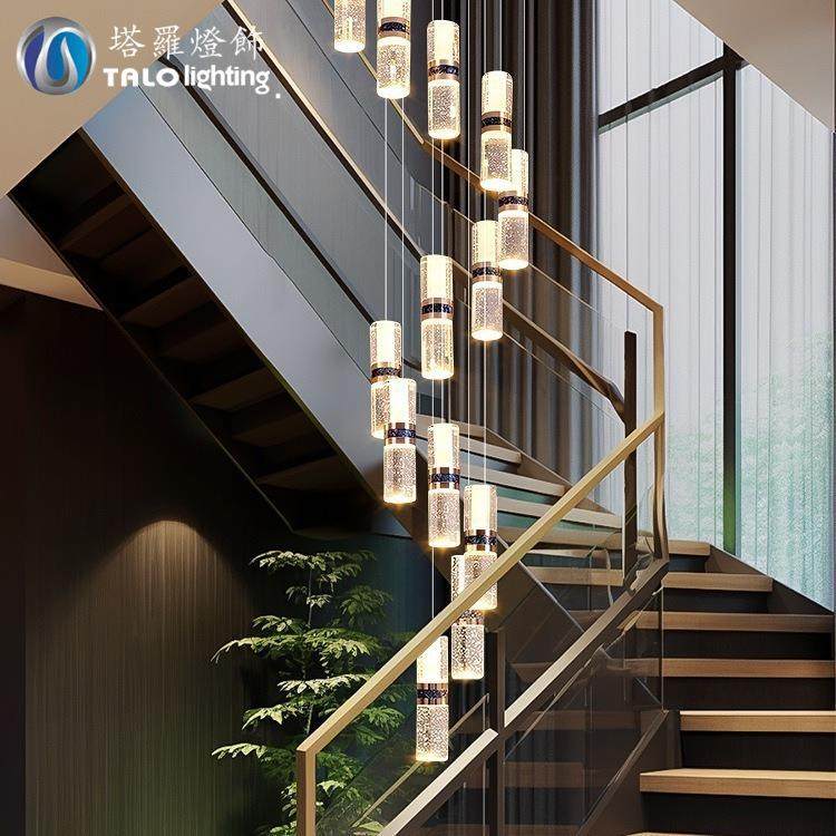 复式楼旋转楼梯吊灯创意竹节水晶长吊灯loft别墅复式楼中空客厅灯,家装灯饰光源,智能吊灯,淘宝优惠券,粉丝福利购,淘宝优惠卷