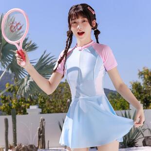 泡温泉泳装 儿童泳衣女童连体裙式 防晒大童少女孩游泳衣新款