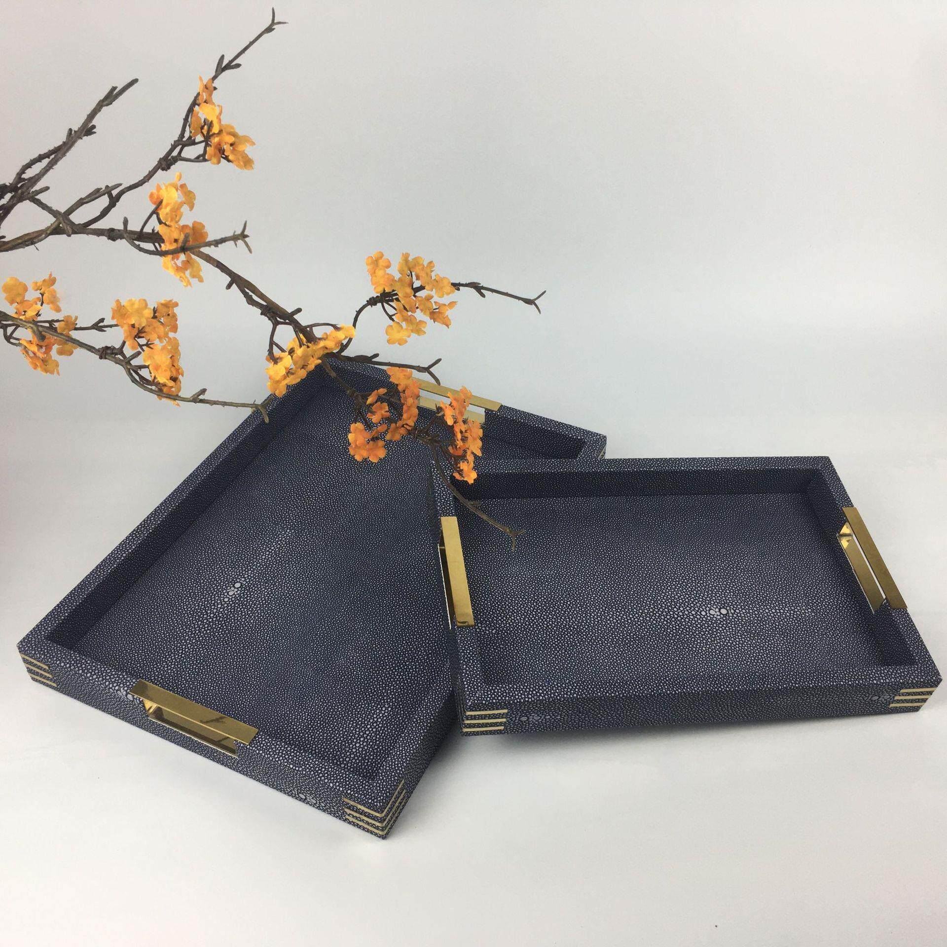 美式家居装饰品摆件长方形五金托盘装饰品客厅创意装饰品