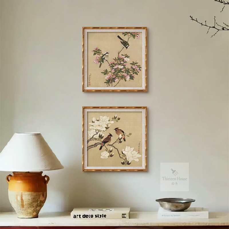 余穉 花鸟图 法式中国风客厅沙发背景墙装饰画新中式书房茶室挂画
