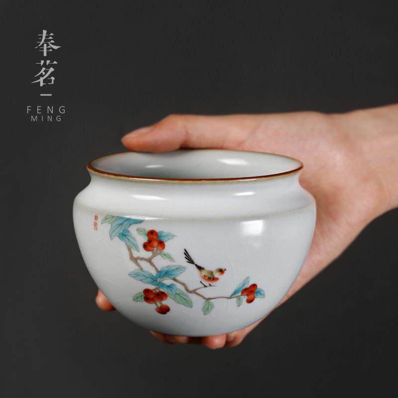 汝窑开片水盂茶洗陶瓷杯洗小号家用建水月白禅意复古茶水盆茶渣桶