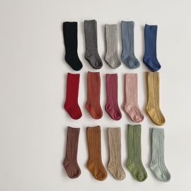 西班牙儿童袜坑条袜纯色，中长筒袜ins男女，宝宝袜学生袜运动袜