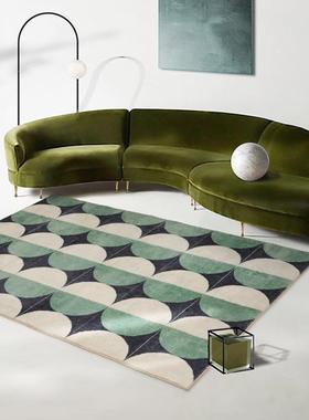 北欧绿色复古地毯客厅艺术几何卧室床边北欧ins风棋盘格格子地垫