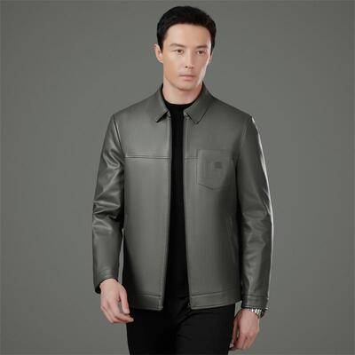 男宁真皮装皮衣男秋6657-KJ季新款绵羊皮夹克海中年休闲爸爸装领