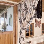 中古温润以蓝树叶透光不透人半帘门帘遮挡帘装 饰布遮丑帘穿杆粘贴