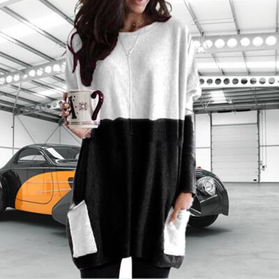 Color blocked T-shirt women's base shirt with patchwork