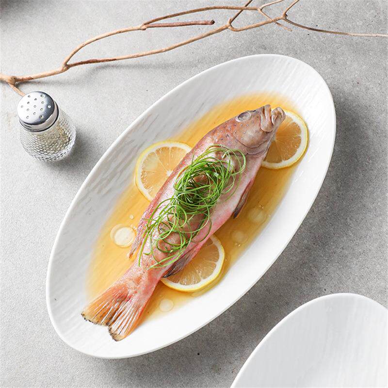 鱼盘家用蒸鱼盘子超大号椭圆形商用高颜值陶瓷餐厅酒店餐盘高级感