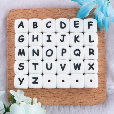 Kovict 100pcs Alphabet English Silicone Letter Beads 12mm Ba