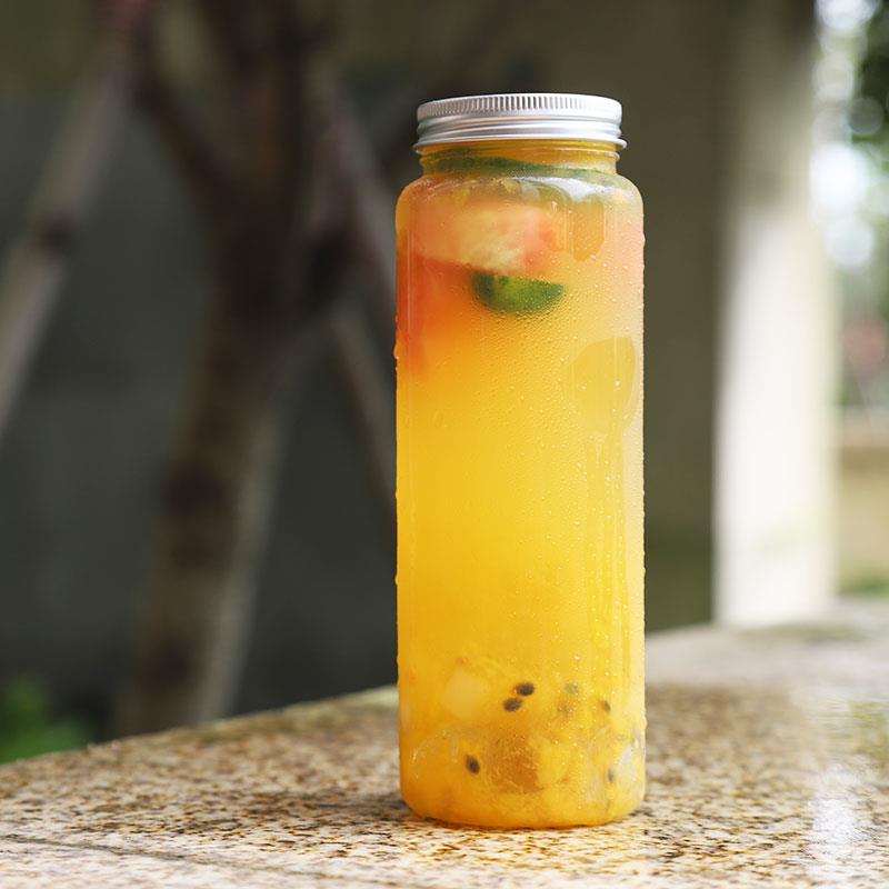一次性加厚塑料带盖空瓶茶素匠泰茶直筒瓶冷泡茶饮料果汁脏脏杯