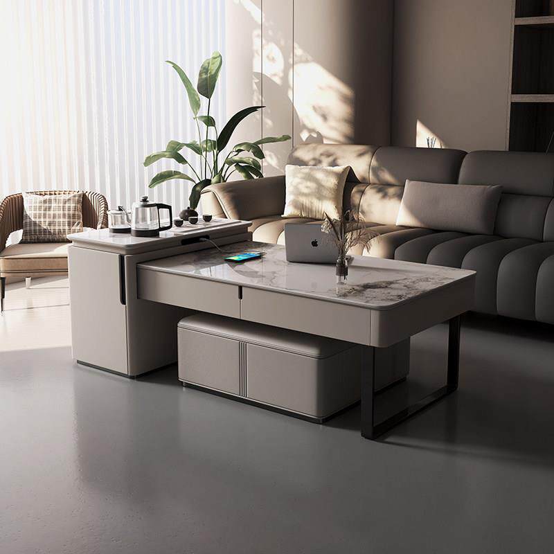 轻奢岩板功夫茶几泡茶一体餐桌两用客厅家用现代简约可伸缩茶台