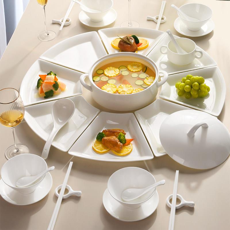 骨瓷团圆拼盘圆桌团圆饭扇形拼盘餐具组合家用餐具套组陶瓷碗盘子