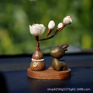 莲台车内佛摆件摆件实木平安鹿黄杨木萌桃木汽车精雕装饰中控台小