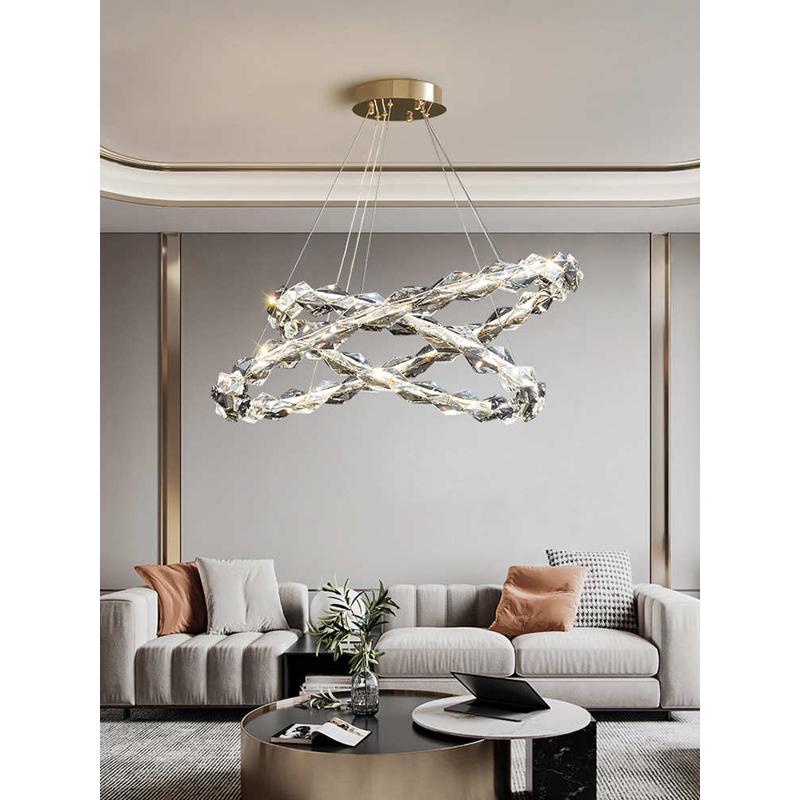 客厅吊灯现代简约大气家用北欧轻奢水晶圆环高档别墅复式楼大吊灯
