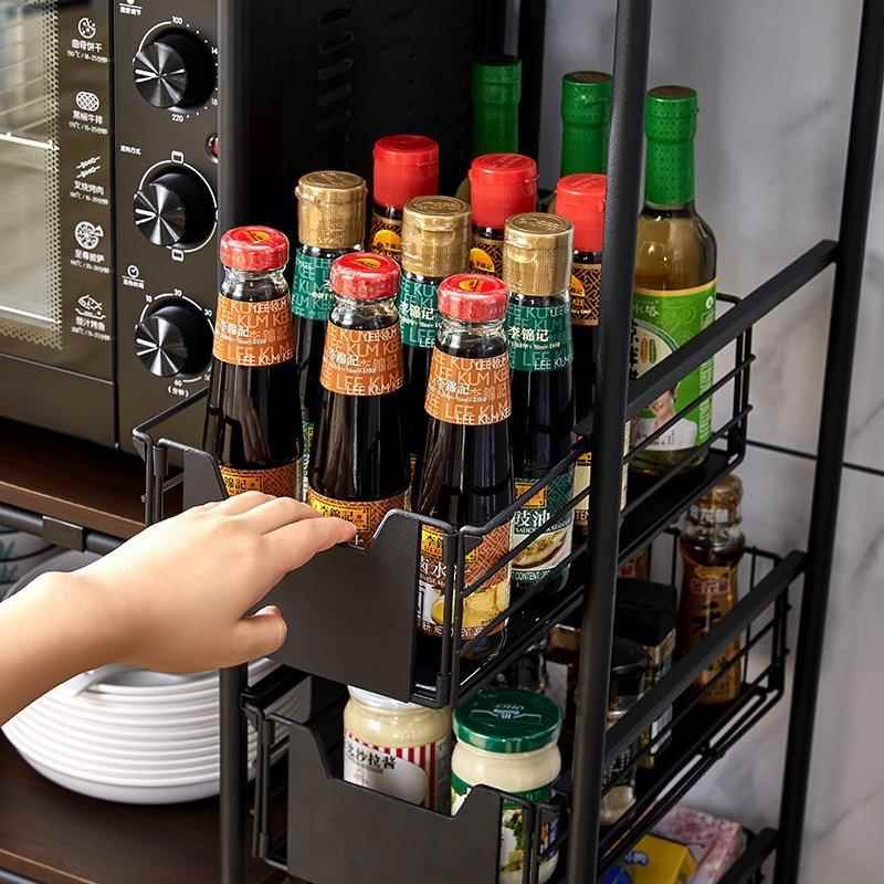 厨房物架微波炉置烤箱收纳AL622436家用带调抽屉料带轮架手推车调